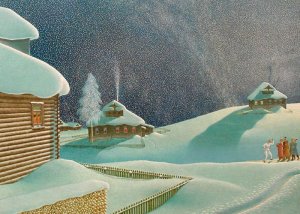Попов Г. И. Лунная ночь. Ряженые. 1983. ДВП, масло. Из собрания Вологодской областной картинной галереи