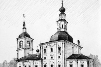 Церковь Архангела Гавриила (1780), г. Вологда. Рисунок 2020 года по фото начала XX в. Фото vk.com/khanovao