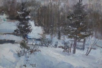 Базанов И. Е. Сосны на снегу. Этюд, 2012. Картон, масло