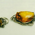 Гарнитур «Янтарный» (брошь  и кольцо). 2001. Cеребро, пайка, дифовка, янтарь
