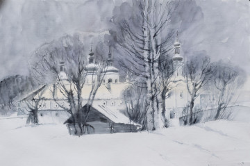 Тихо сумерки ложатся.  Бумага, акварель, 2018