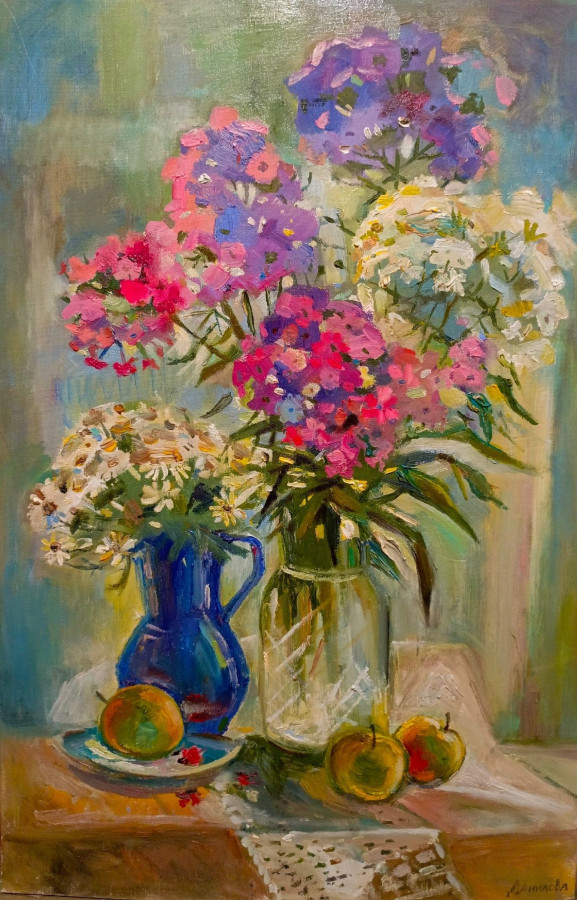 Флоксы и яблоки. Холст на оргалите, 60х40, 2024