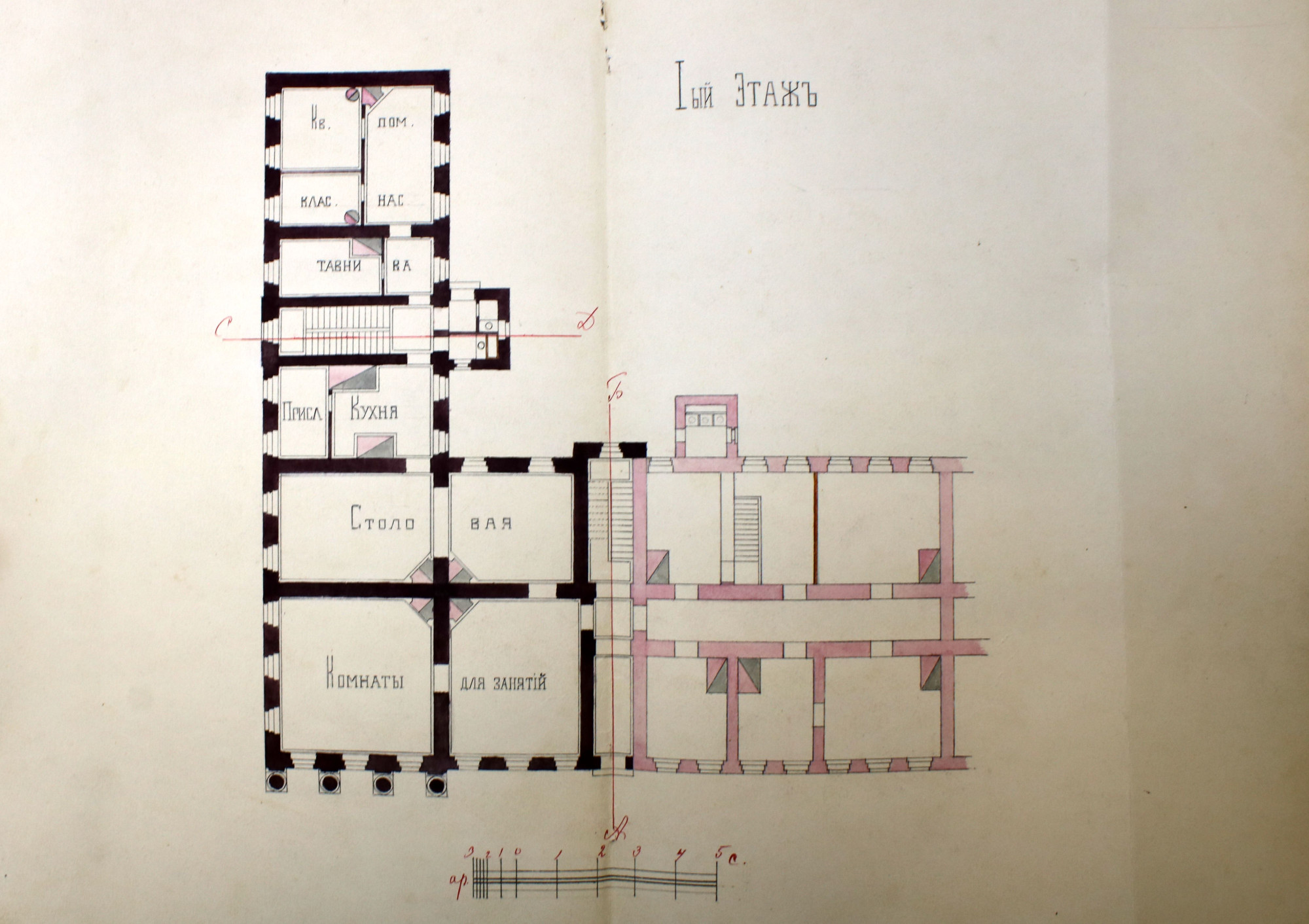 Проект пристройки общежития Вологодской мужской гимназии. ГАВО Ф. 14 оп. 1 д. 4677 