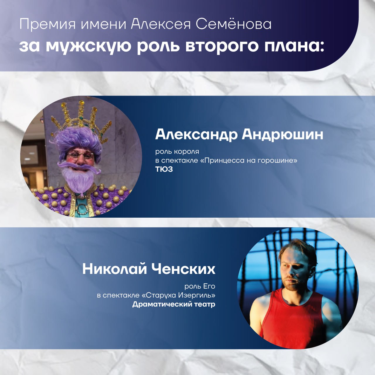 В преддверии Дня театра объявлены номинанты профессионального конкурса именных актерских премий имени Семенова, Щуко и Бадаева